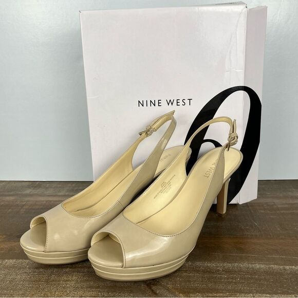 Nine West Tan Beige Open Toe Heels- Size 8.5 - Picture 2 of 7